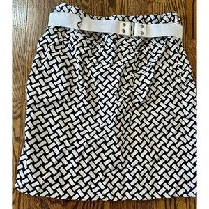 ANTONIO‎ MELANI Black White Linen/Silk Blend Pencil Skirt Pockets Sz 6 Lined EUC